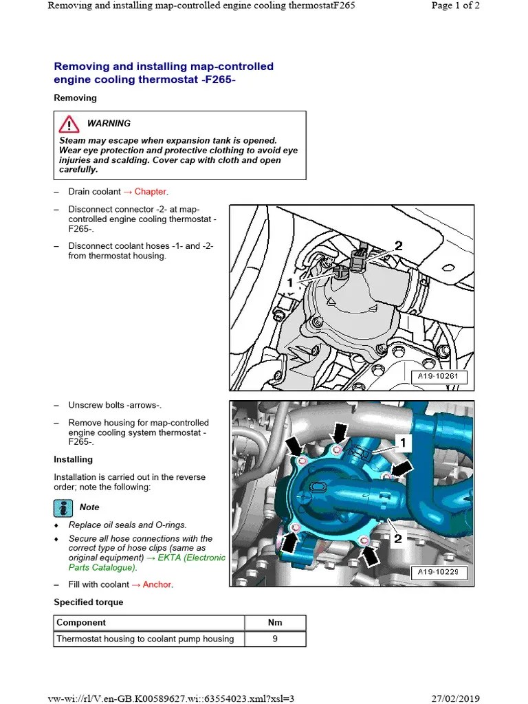 Removing and Installing Mapcontrolled Engine Cooling Thermostat F265
