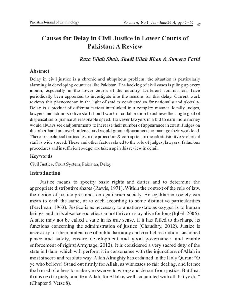 causes of delay in civil courts PDF Judge Lawyer