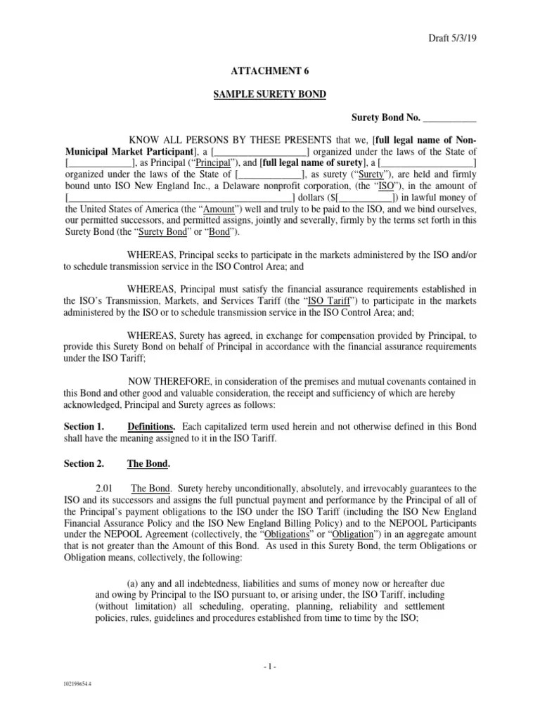 Sample Surety Bond PDF Surety Guarantee