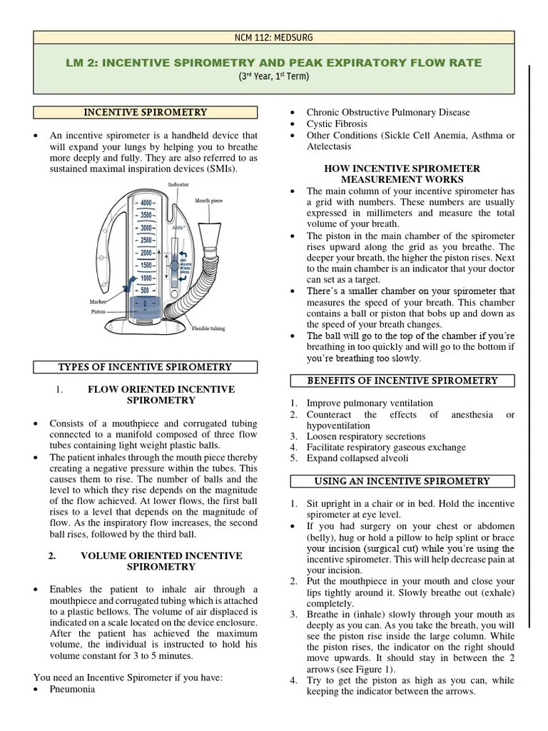 LM 2 Incentive Spirometry PDF Breathing Asthma