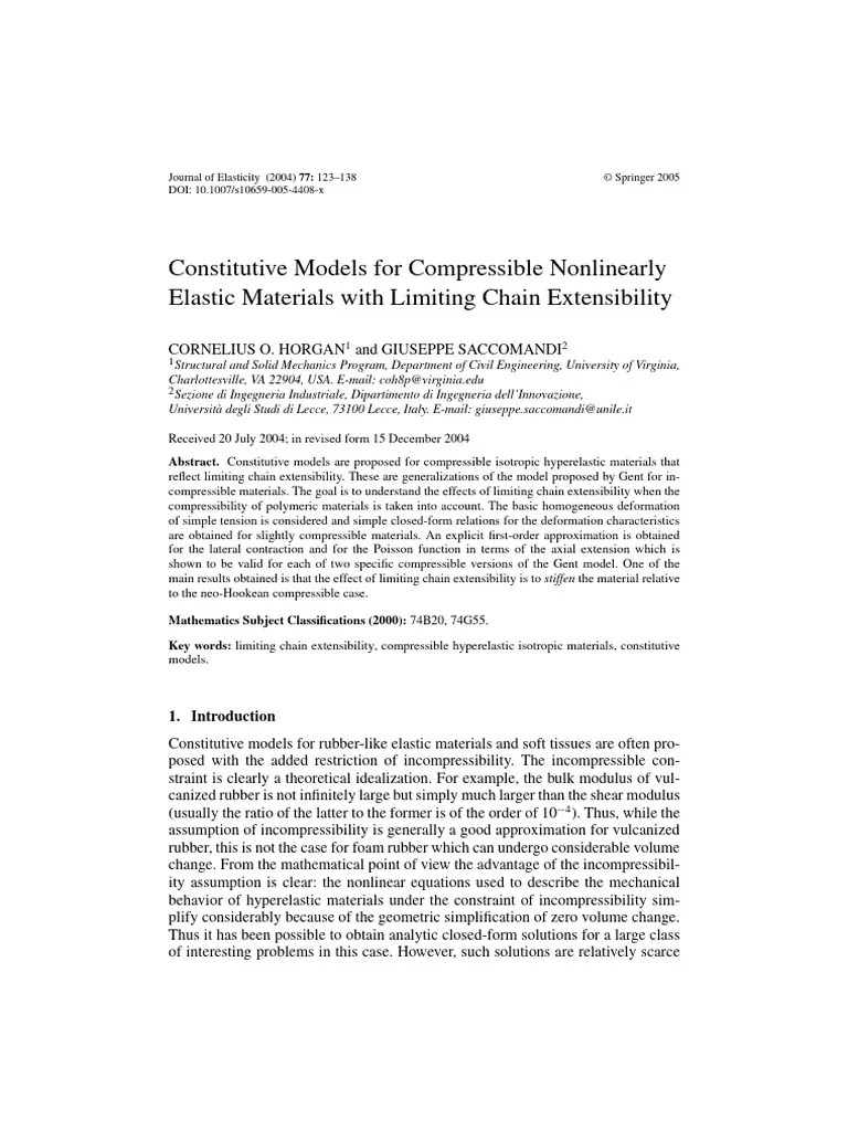 Constitutive Models For Compressible Elastic Materials With