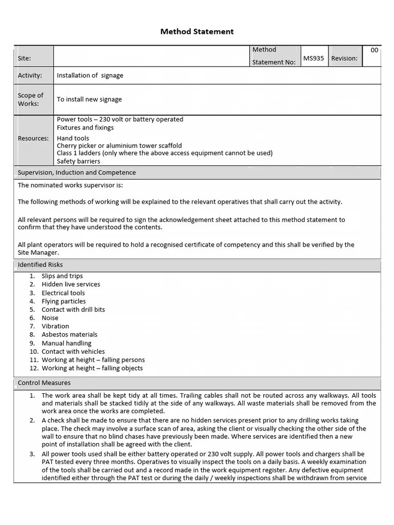 MethodStatement Signage PDF Safety Scaffolding