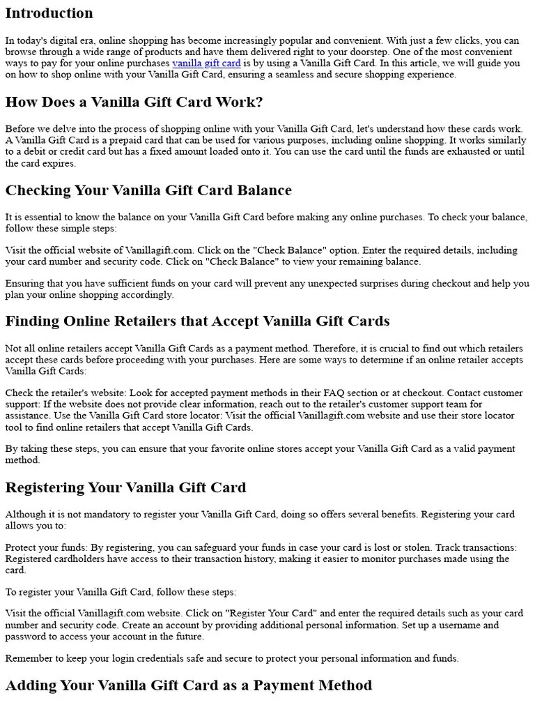 222699how To Shop Online With Your Vanilla Gift Card PDF Gift Card Online Shopping