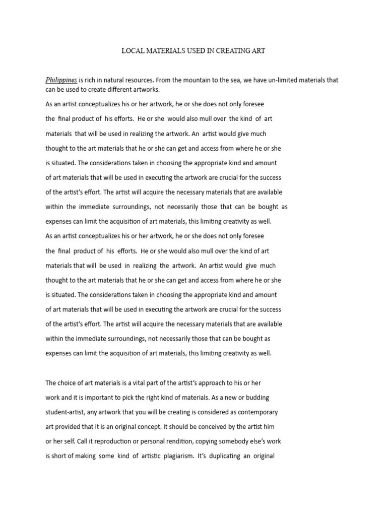 Local Materials Used in Creating Art PDF Coconut