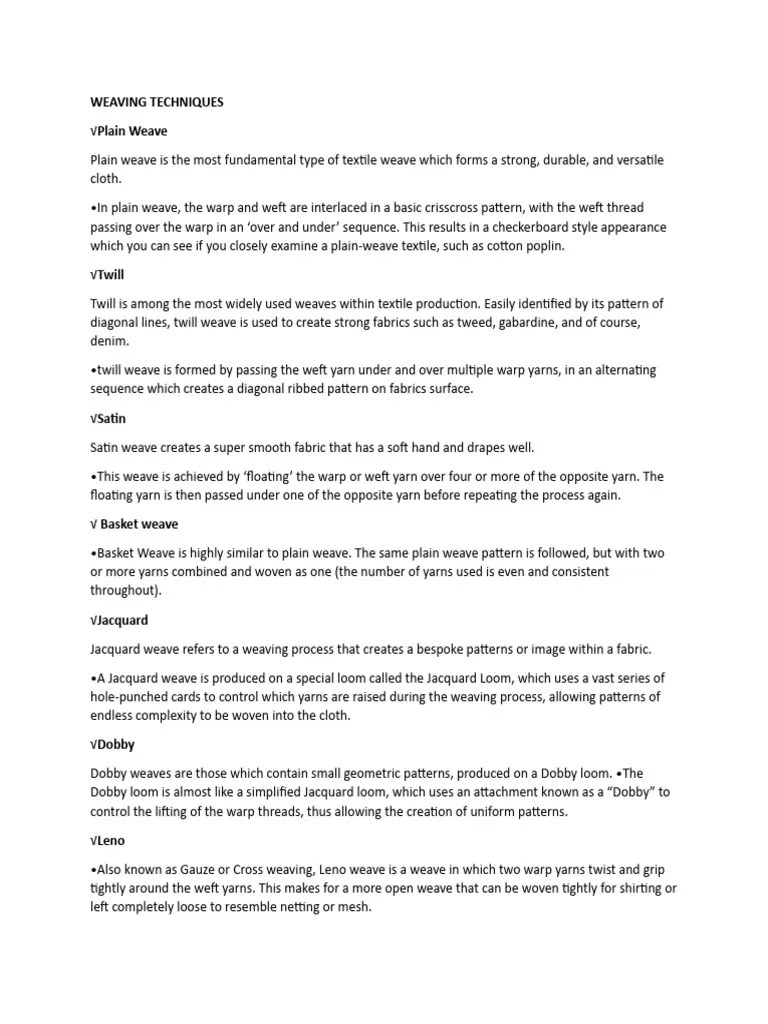 Weaving Techniques PDF Weaving Loom