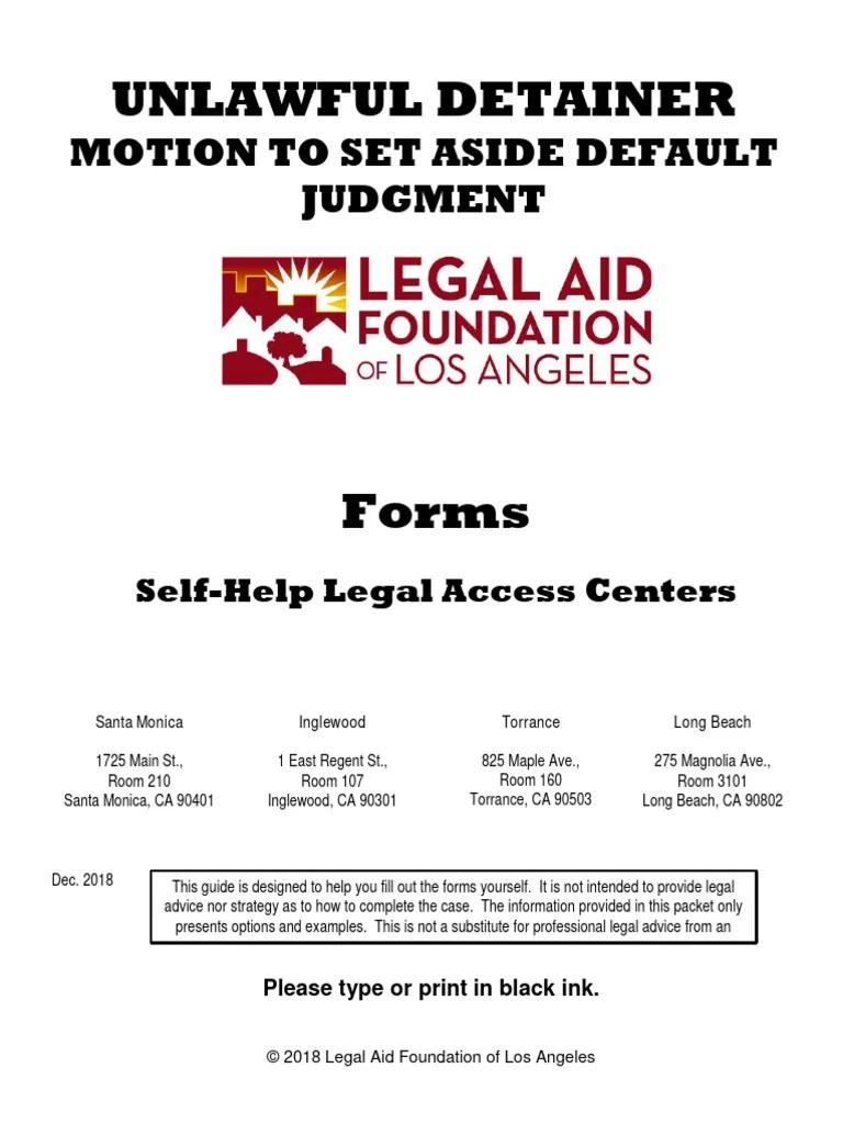 UD Emergency Ex Parte For Motion To Set Aside Default Judgment Forms Packet PDF Default