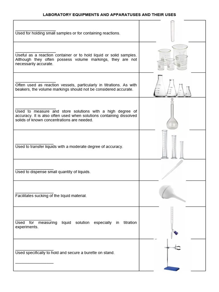 Laboratory Equipments and Their Uses Student PDF Distillation