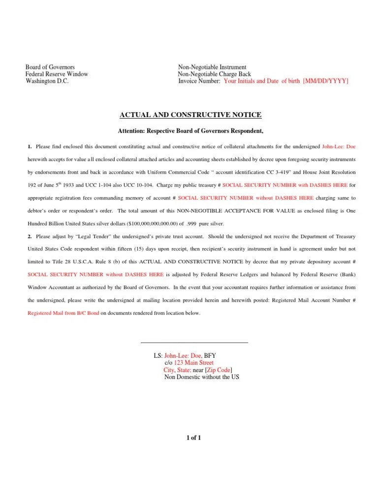 Actual and Constructive Notice Uniform Commercial Code Indemnity