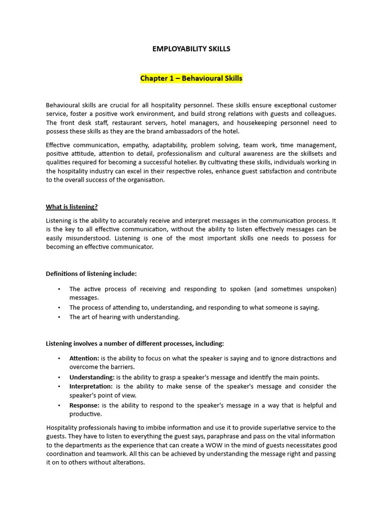 Notes Employability Skills CH 1 - Behavioural Skills | PDF