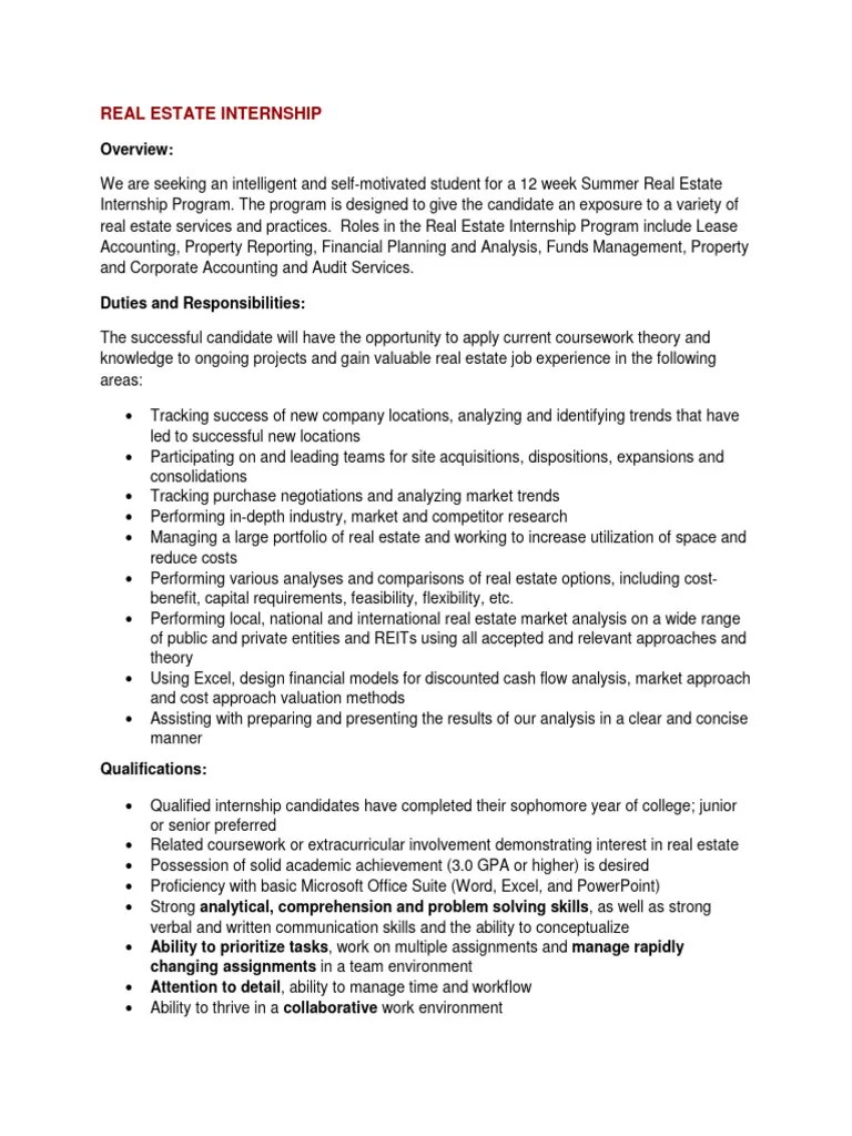 Real Estate Internship 0 PDF Valuation (Finance) Economies