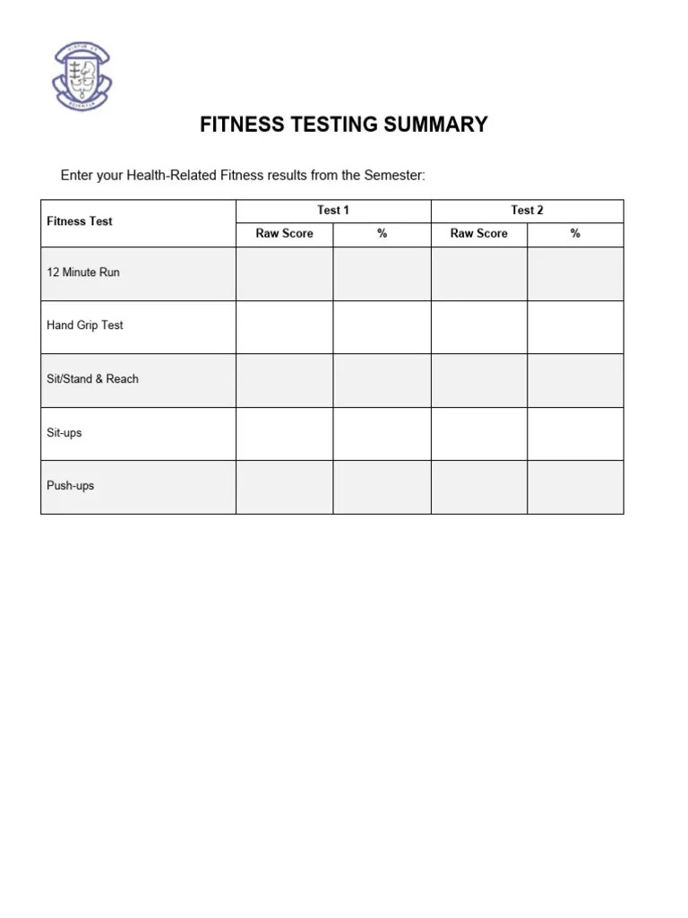Fitness Testing Summary Log and Scores PDF Human Anatomy Human Body Weight