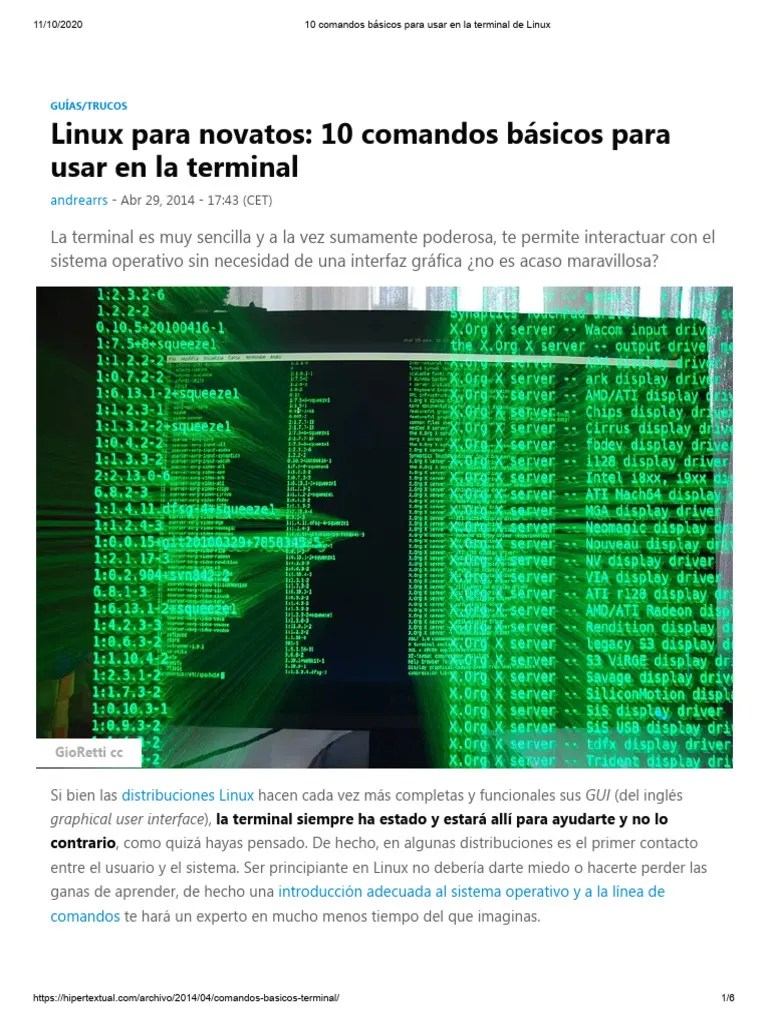 10 comandos básicos para usar en la terminal de Linux PDF Archivo de computadora Interfaz