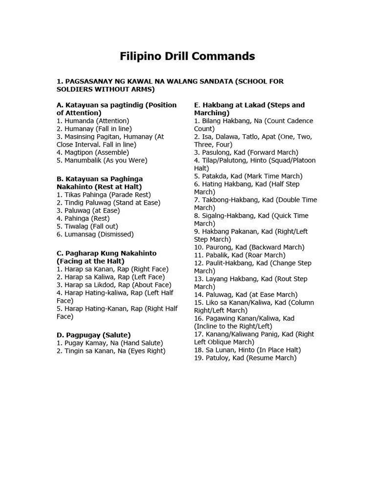 Filipino Drill Commands PDF Military Life Military Science