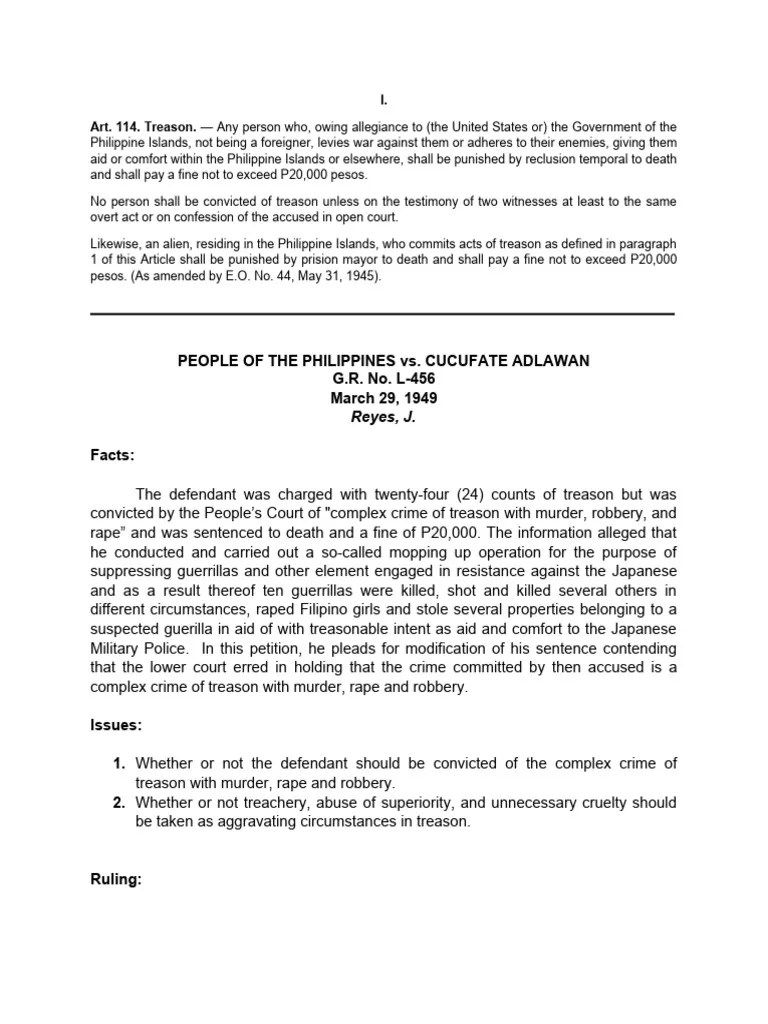 Criminal Law Cases PDF Treason Sovereignty