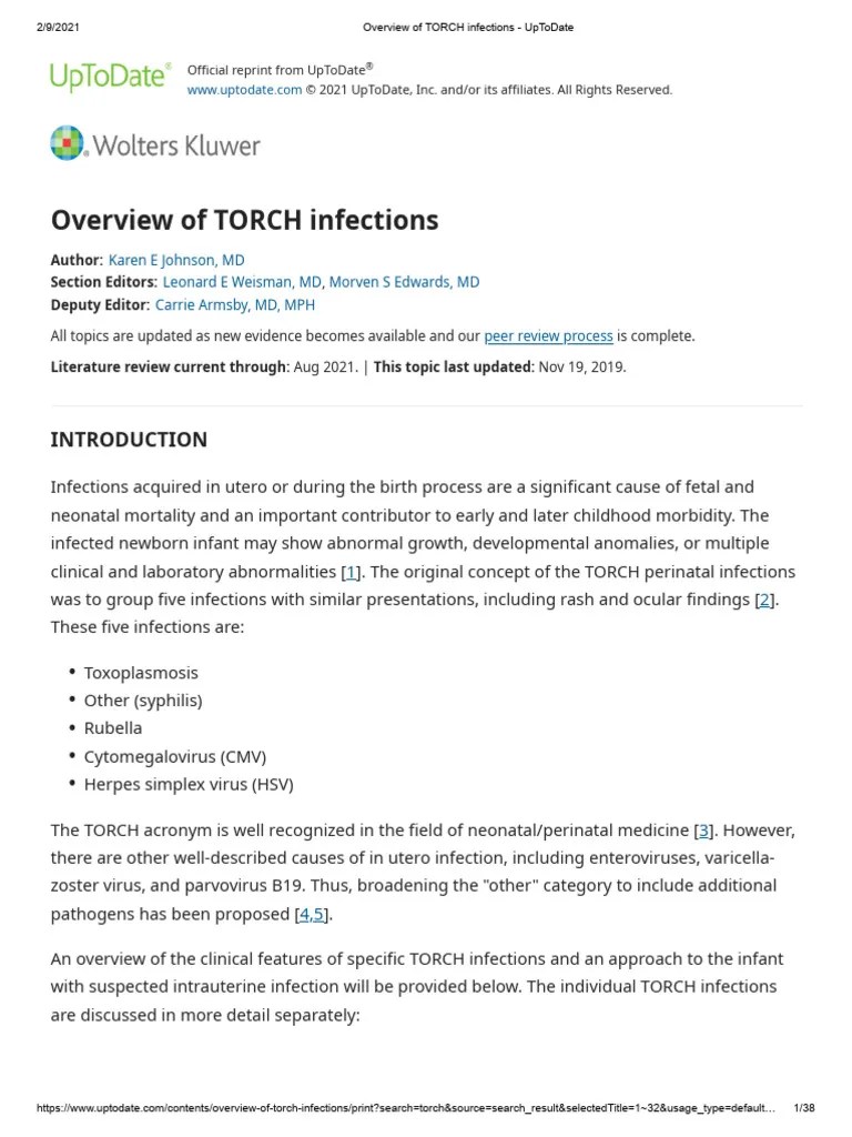 1 Overview of TORCH Infections UpToDate PDF Herpes Simplex