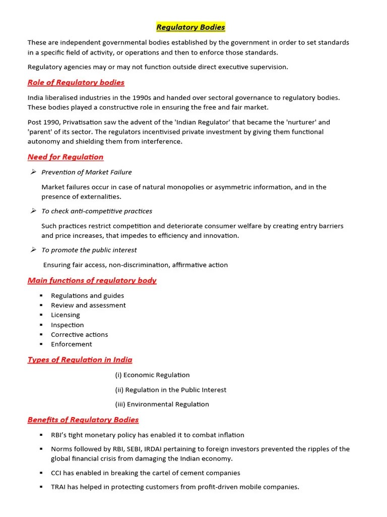 Statutory Body (Regulatory Bodies) PDF Reserve Bank Of India Regulation