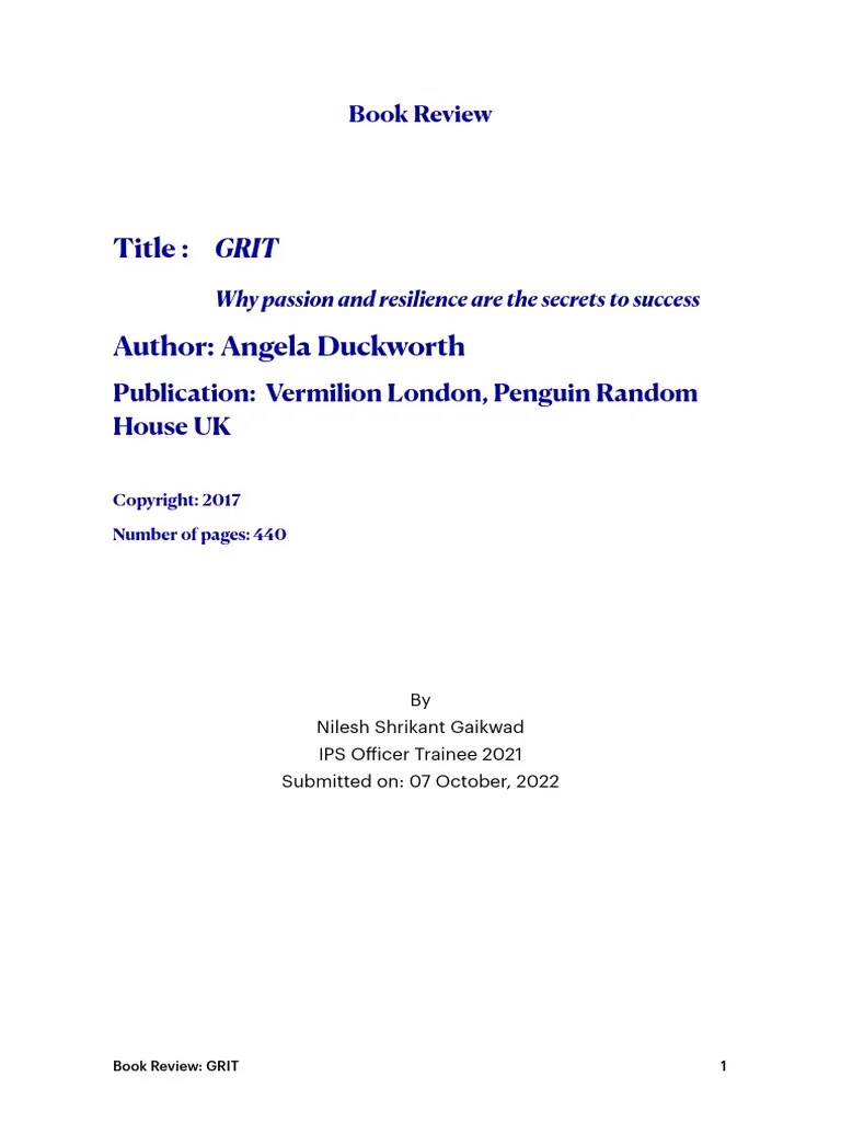 GRIT Book Review PDF Grit (Personality Trait) Cognitive Science