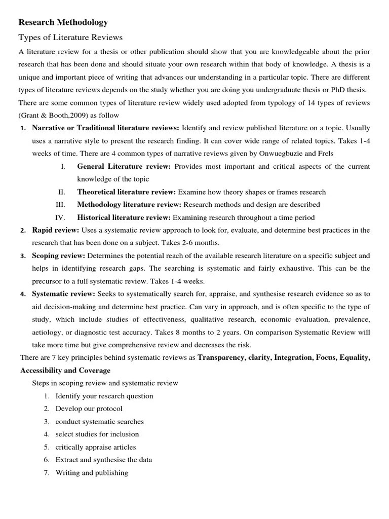 Types of Literature Reviews PDF Systematic Review Literature Review