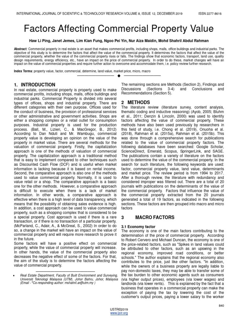 Factors Affecting Commercial Property Value PDF Real Estate