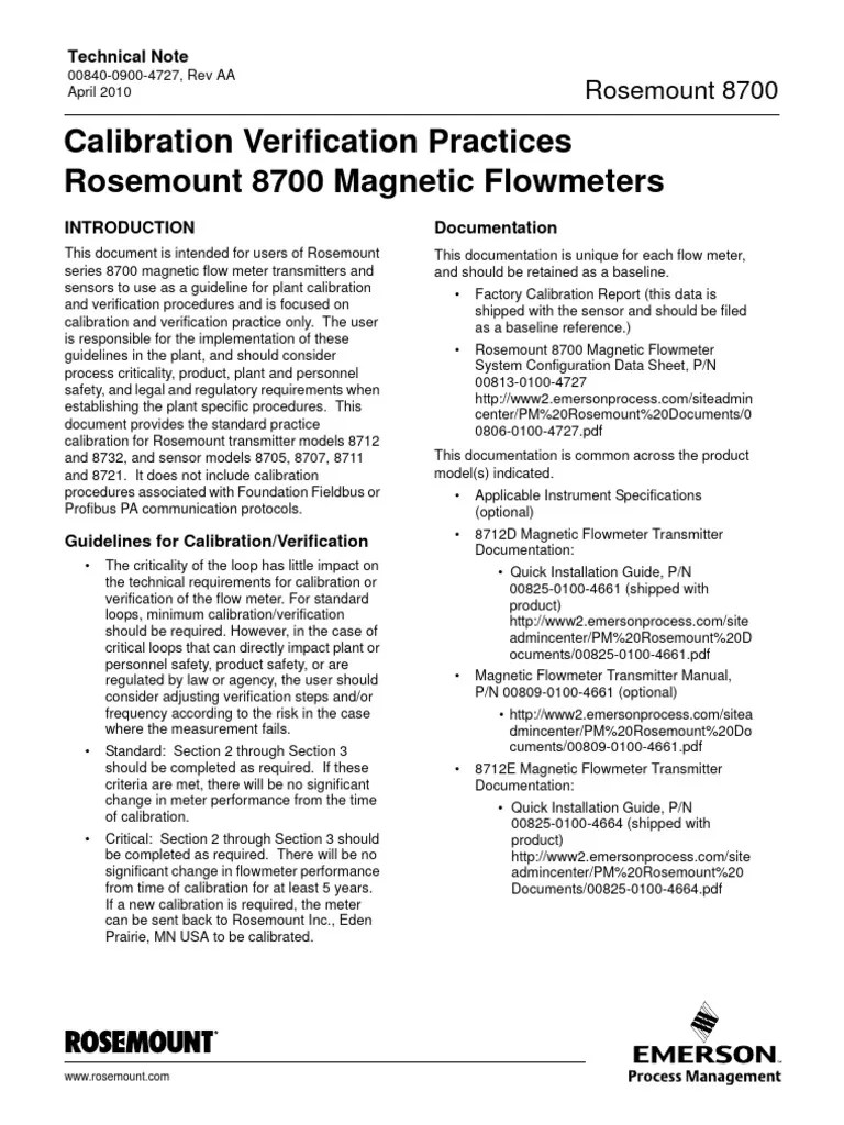 Technical Note Calibration Verification Practices 8700 Flow