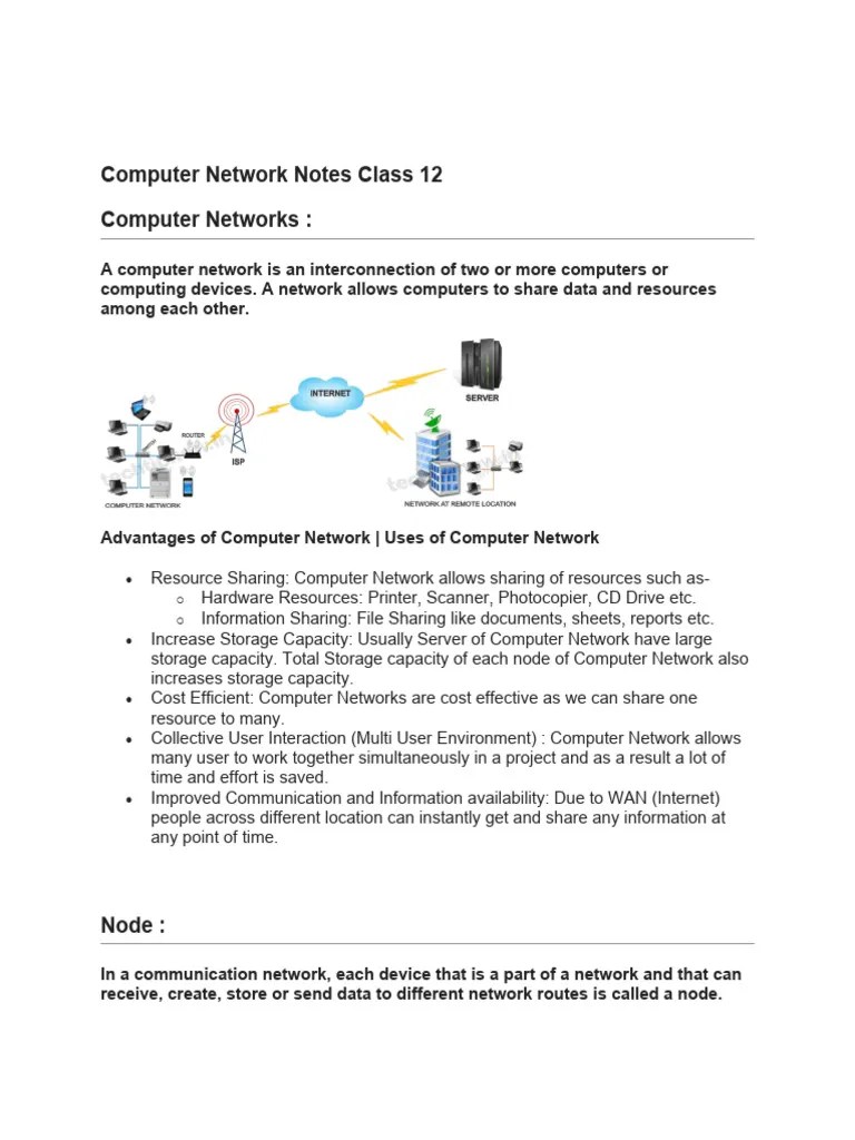 Computer Network Notes Class 12 PDF Network Topology Computer Network