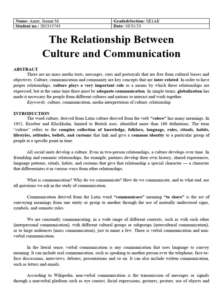 The Relationship Between Culture and Communication PDF