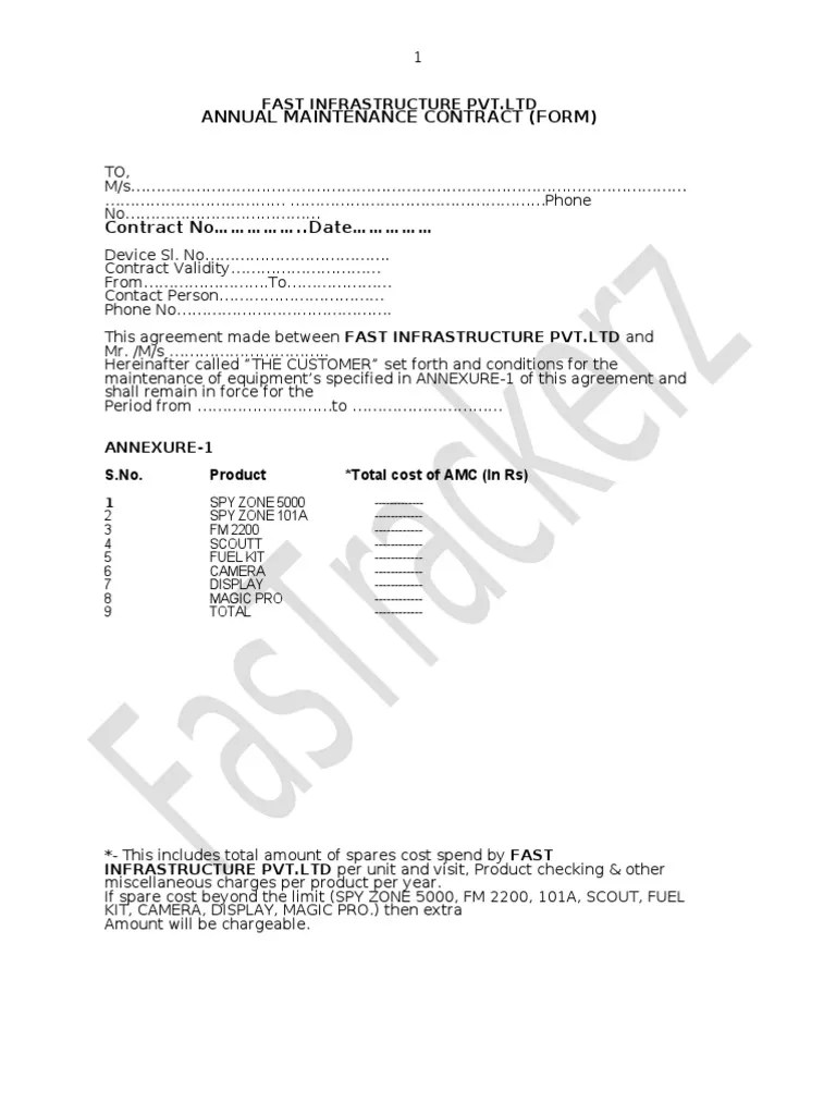 Annual Maintenance Contract FORMAT Politics Government
