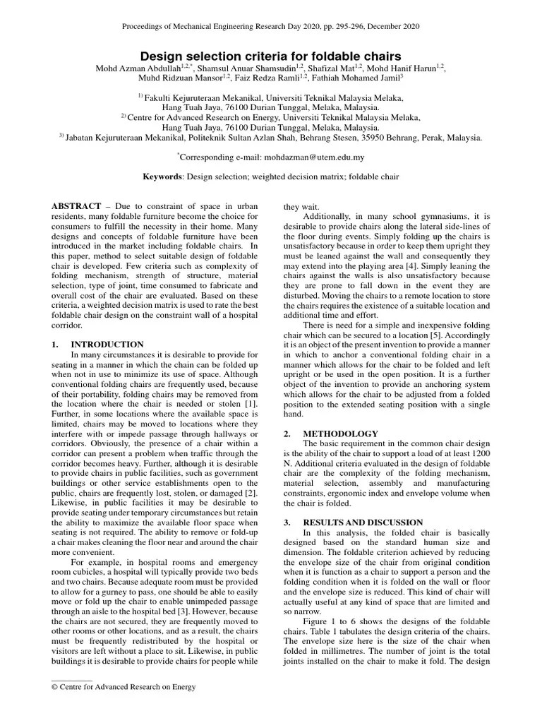 Design Selection Criteria For Foldable Chairs PDF Chair