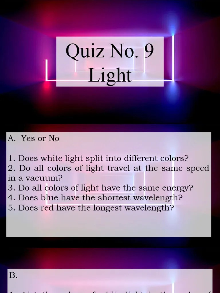 Quiz Light PDF Wavelength Light