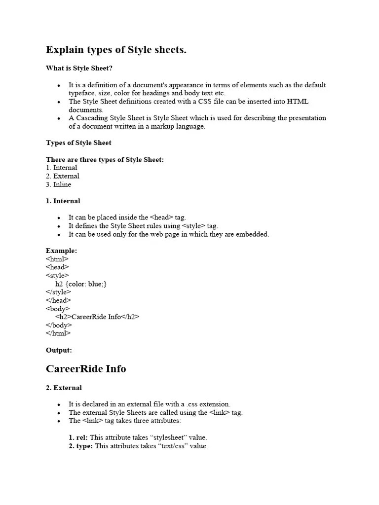 Explain types of Style sheets PDF Html Element Cyberspace