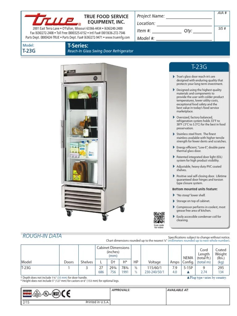 True T-23G | PDF | Door | Refrigerator