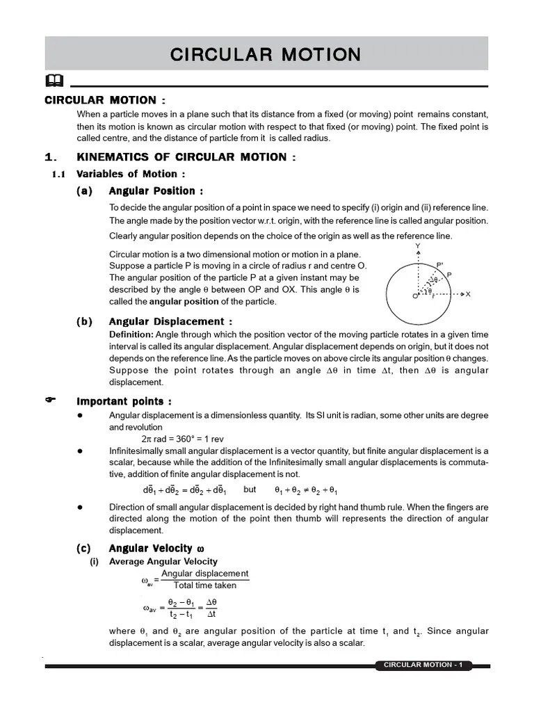 Circular Motion PDF Acceleration Angle