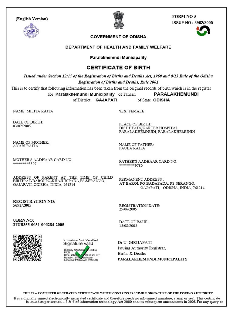 Birth Certificate PDF Birth Certificate Authentication