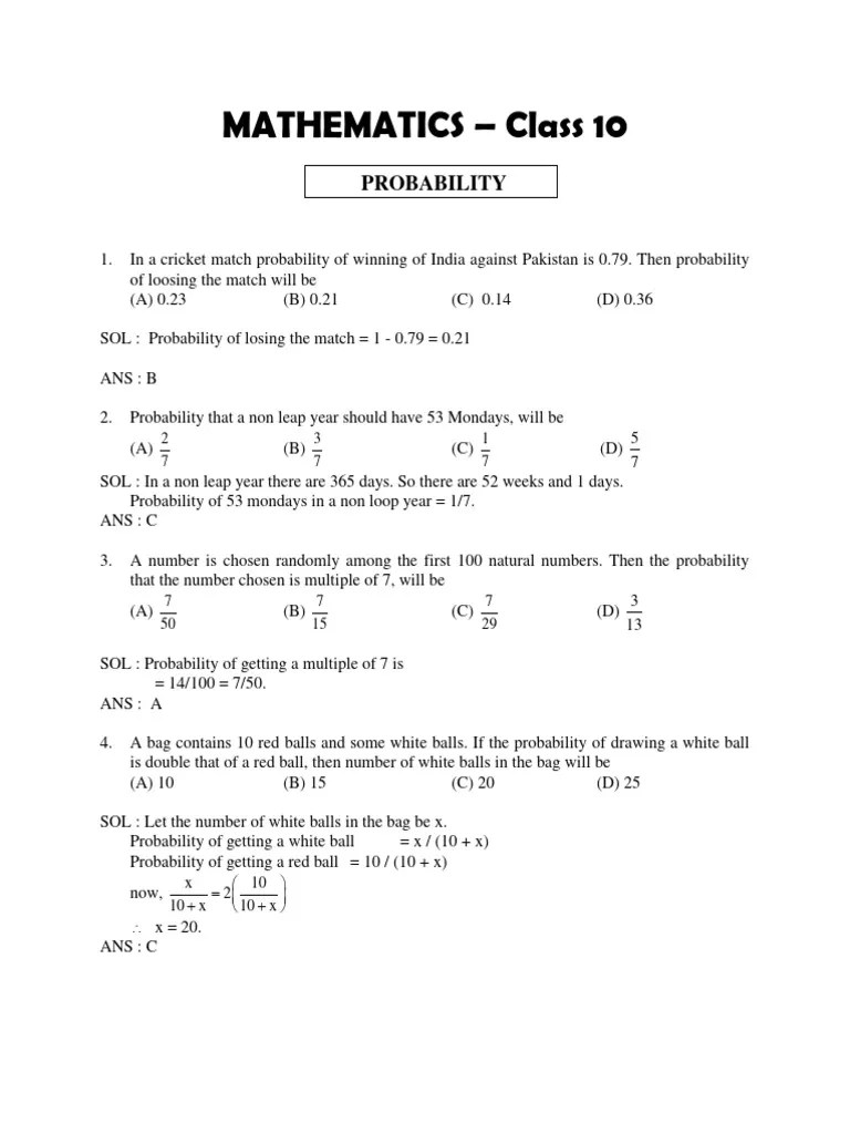 Probability PDF Odds Probability And Statistics