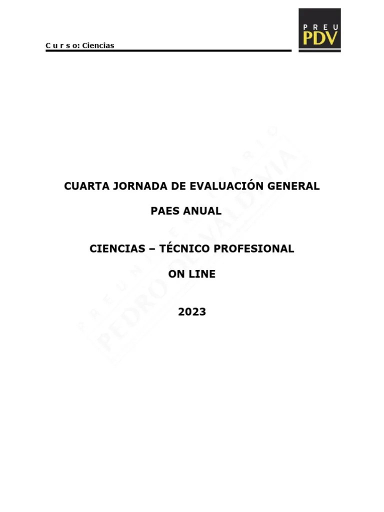 Ensayo 4ta. J.E.G. PAES AnualCiencias MTP 2023 2 Descargar gratis