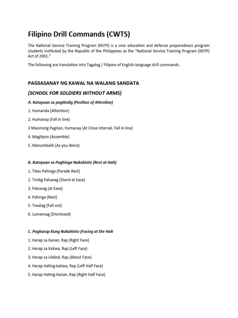 NSTP Cwts Drill Commands PDF