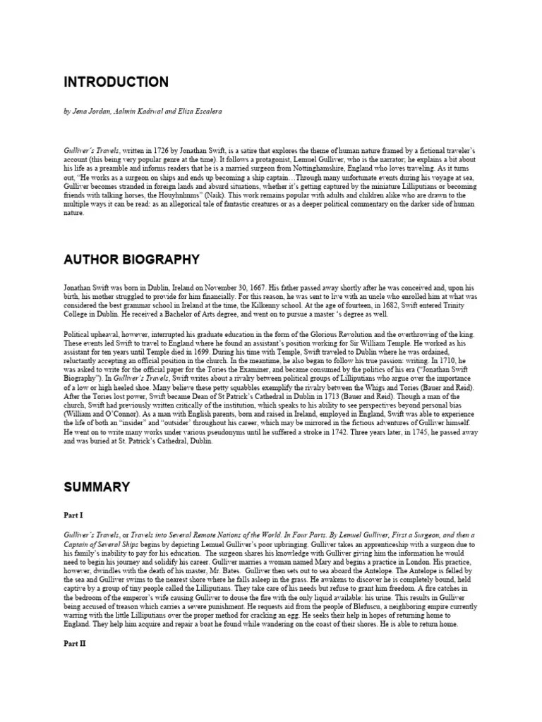 Gulliver's travels summary PDF Jonathan Swift Gulliver's Travels
