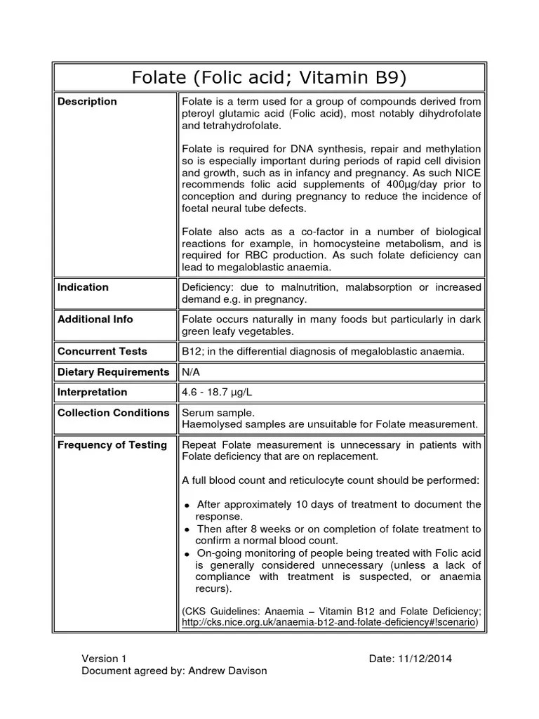 Folate PDF Anemia Clinical Medicine