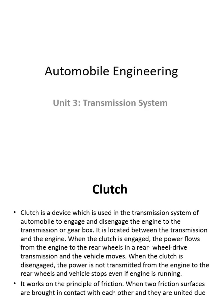 AE Unit 3 Transmission System PDF Clutch Manual Transmission