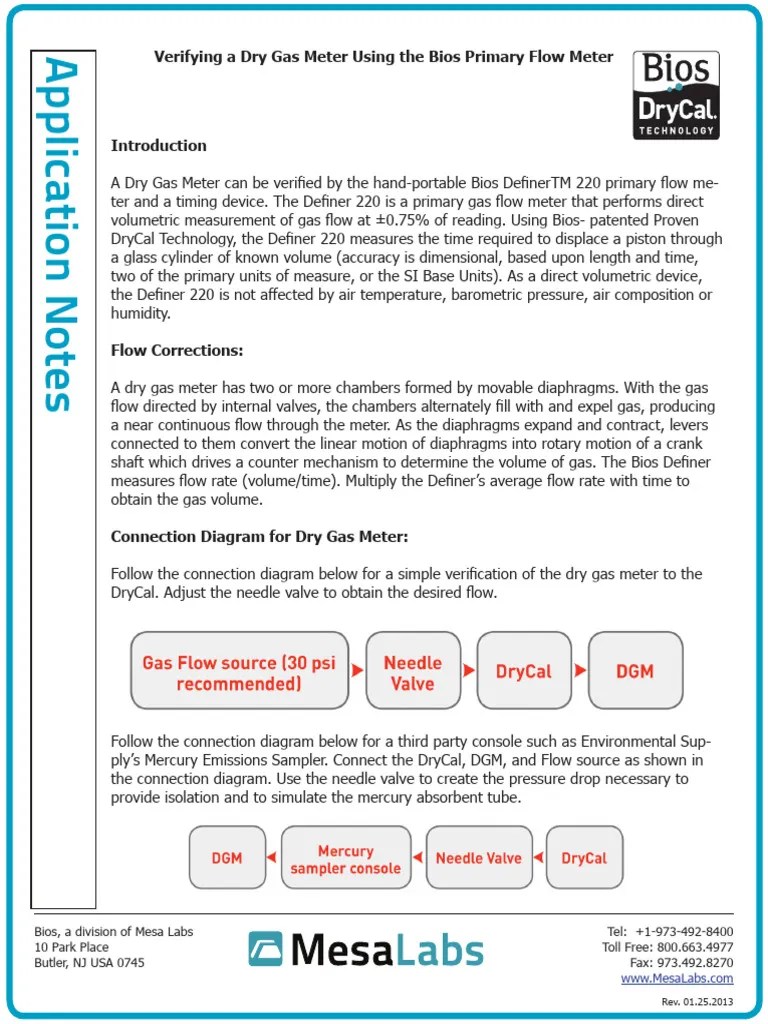 Verifying A Dry Gas Meter Using The Bios Primary Flow Meter PDF