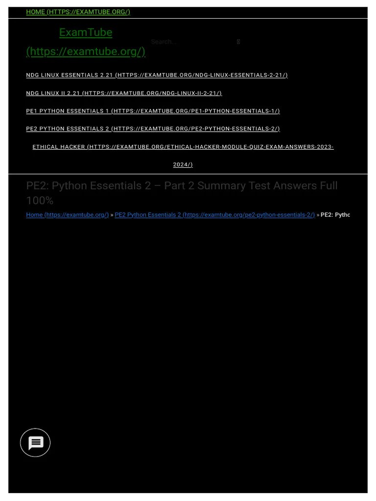 PE2 Python Essentials 2 Part 2 Summary Test Answers Full 100% | PDF