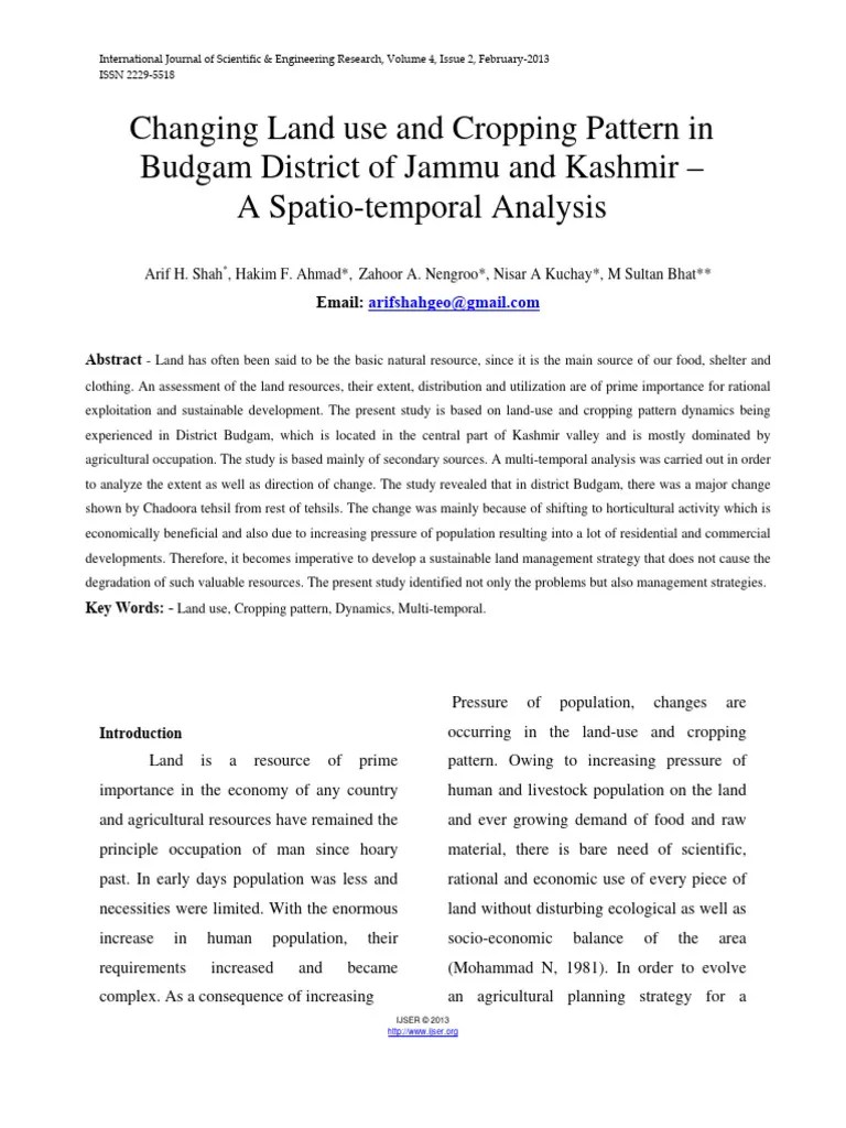 Changing Land Use and Cropping Pattern in Budgam District of Jammu and