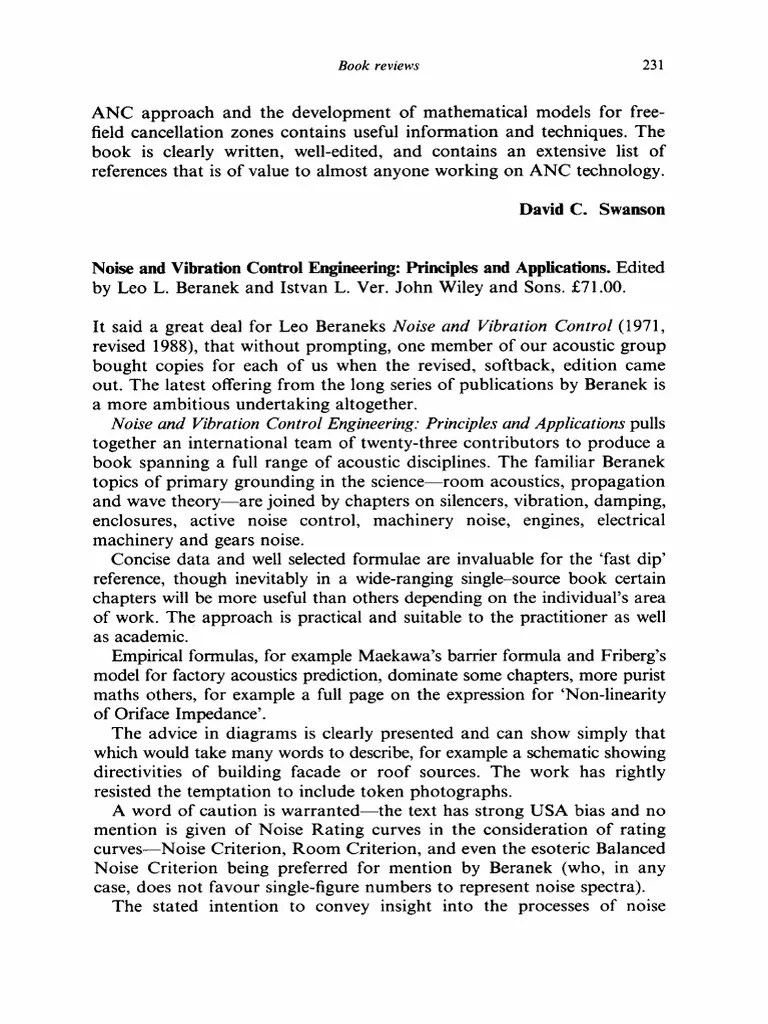 Noise and Vibration Control Engineering PDF Acoustics Noise