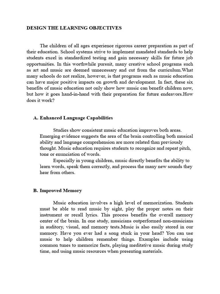 Design The Learning Objectives PDF Music Education Memory