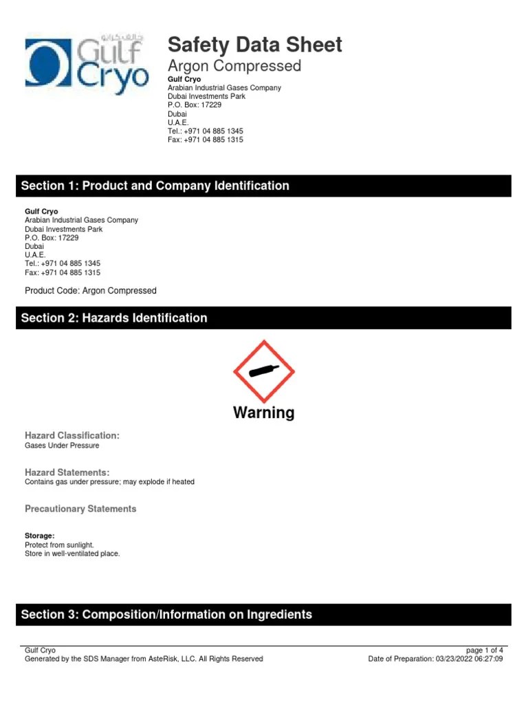 MSDS Argon, Compressed PDF Toxicity Dangerous Goods