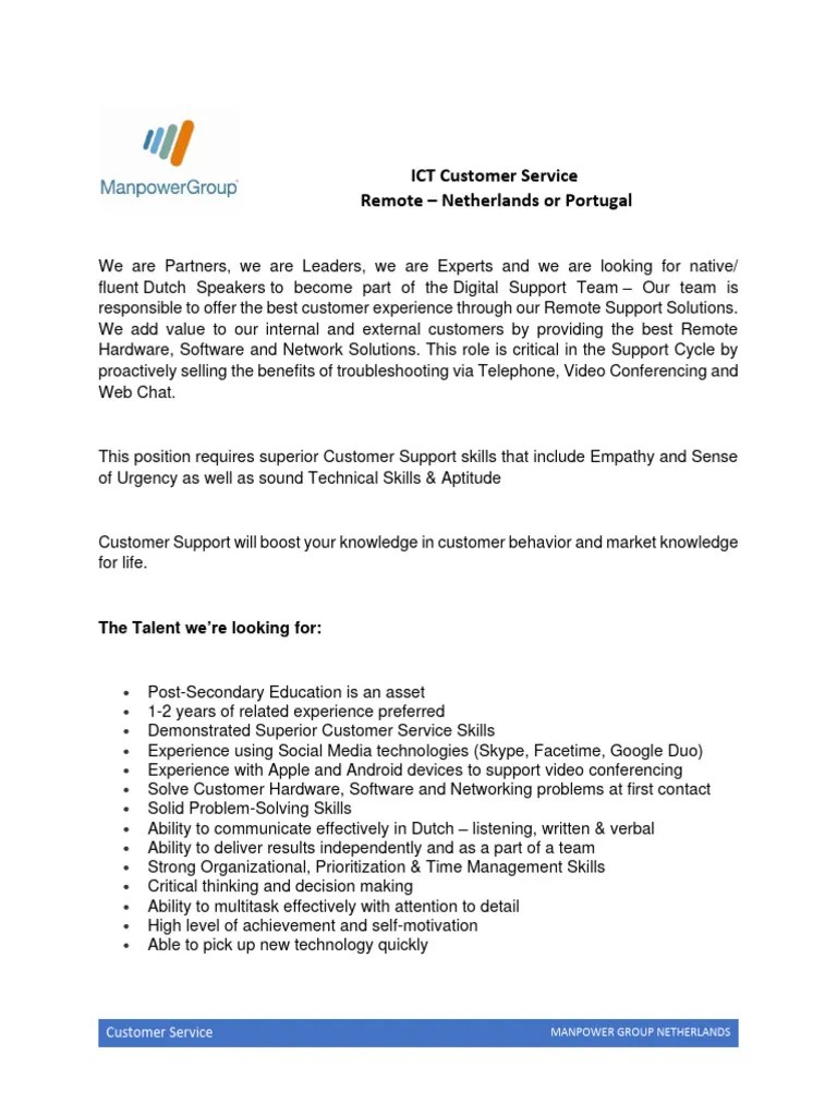 Customer Service Job Description PDF Videotelephony Communication