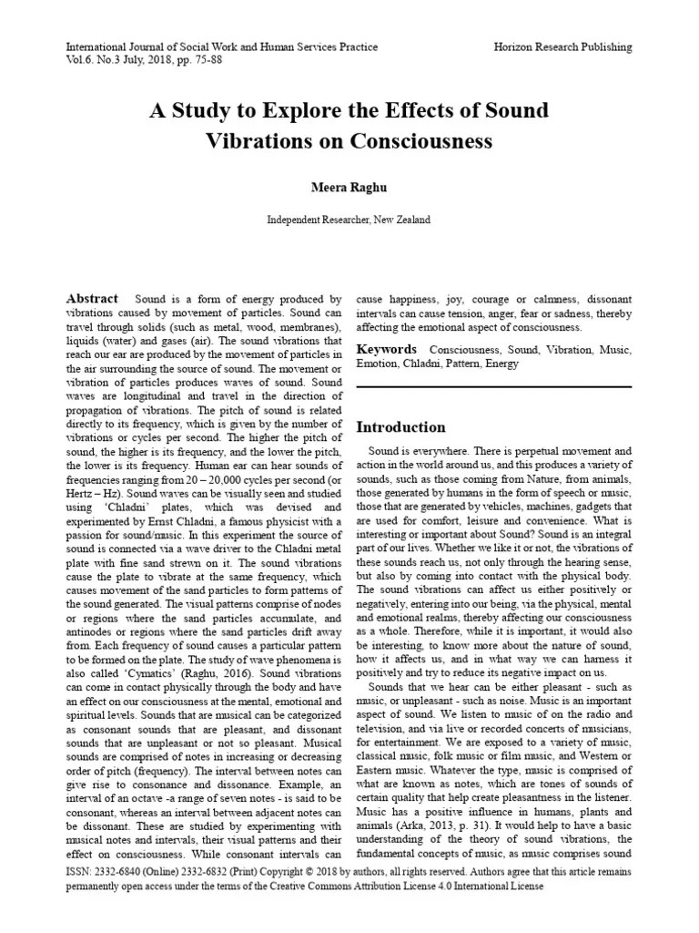 A Study To Explore The Effects of Sound Vibrations PDF Sound
