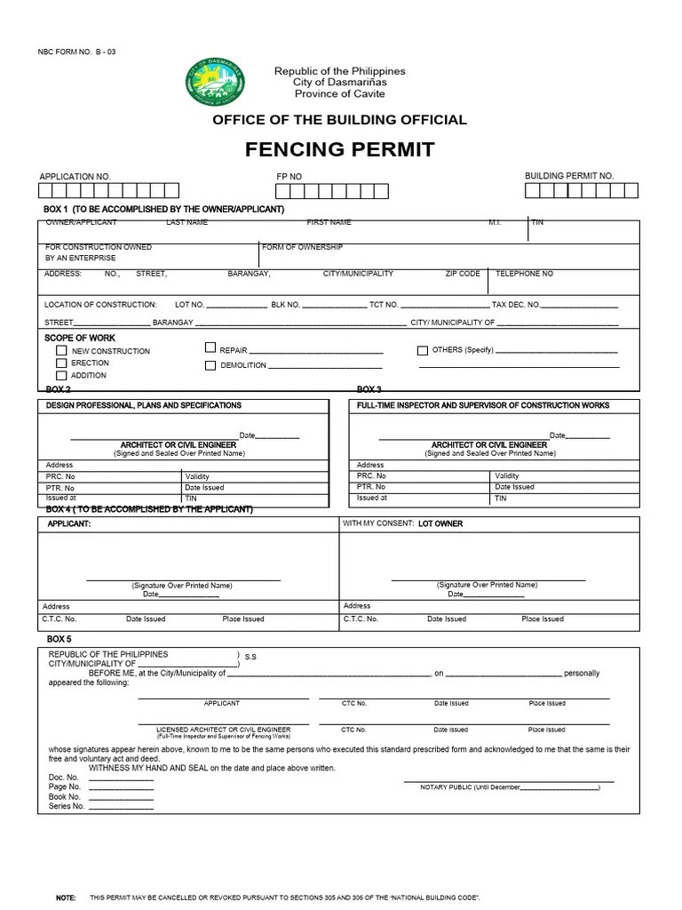 Fencing Permit (FRONT) PDF