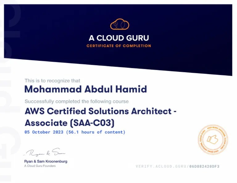 AWS Certified Solution Architect (SAAC03) Exam Preparation Certificate