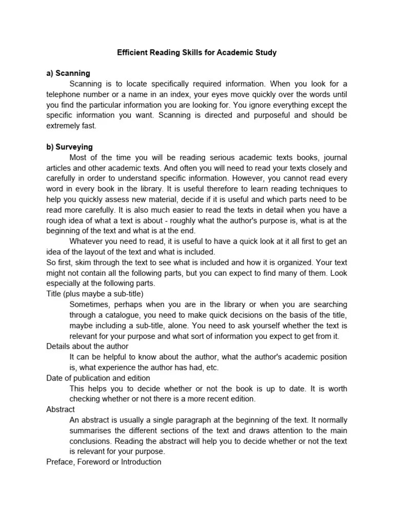 Learning Activity 4Efficient Reading Skills For Academic Study 2 PDF